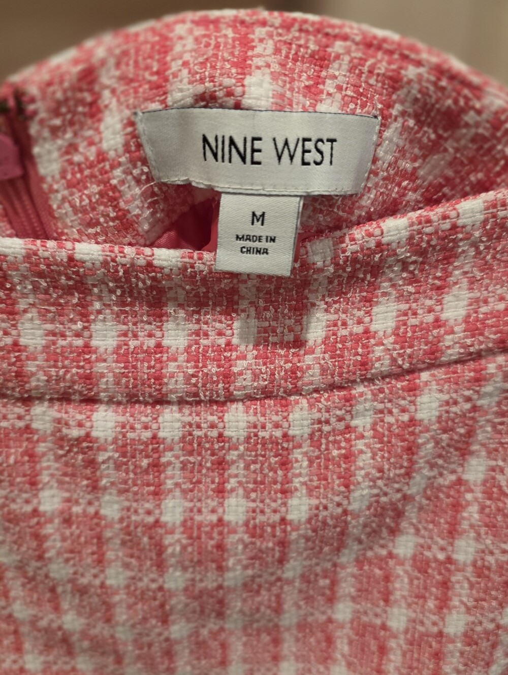 Nine West Pink & White Plaid Tweed Mini Skirt - Preppy A-Line Bouclé Skirt - Picture 3 of 4
